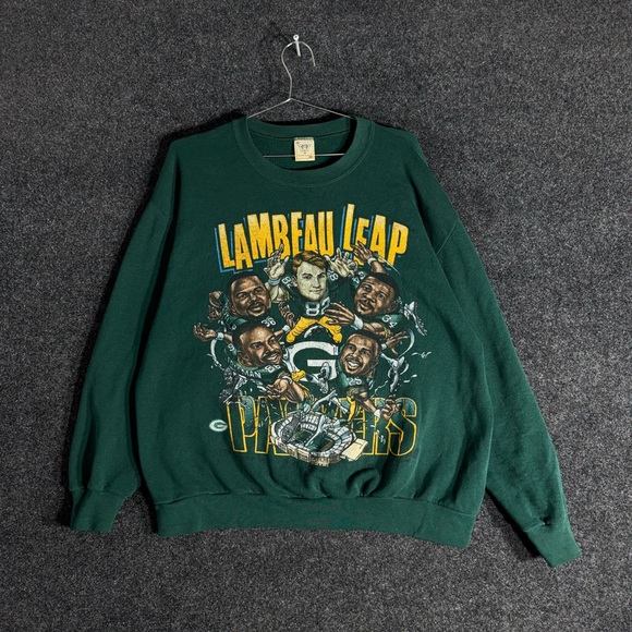 Vintage Packers Lambeau Leap Sweatshirt XL Delta USA Made 90s NFL Caricature - Picture 1 of 9